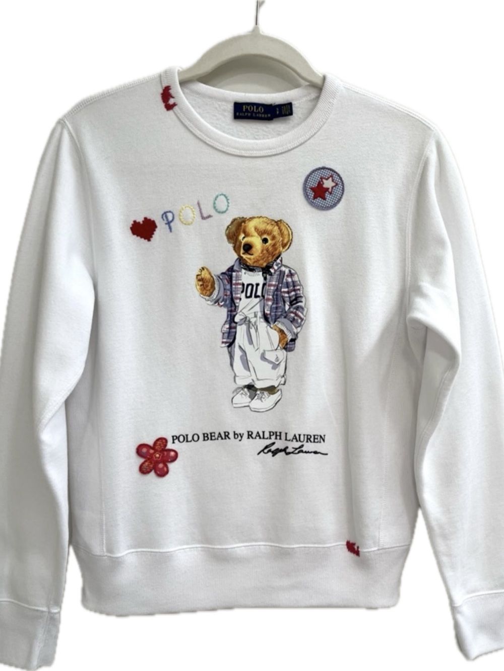 Polo by Ralph Lauren White Crewneck Sweatshirt with Navy Label